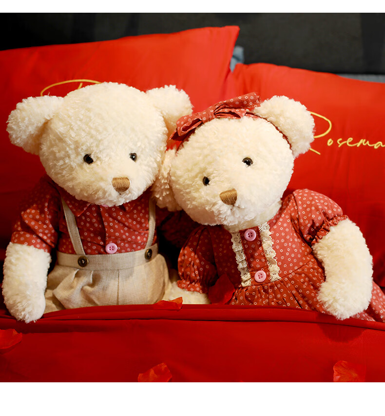 桑菽压床娃娃一对结婚礼物婚房泰迪熊情侣抱抱熊毛绒玩具娃娃小熊格子
