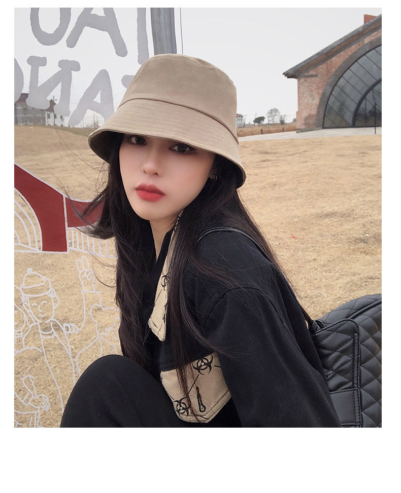 春季百搭盆帽渔夫帽遮阳潮显脸小水桶帽女大头围遮脸帽子 卡其色 可
