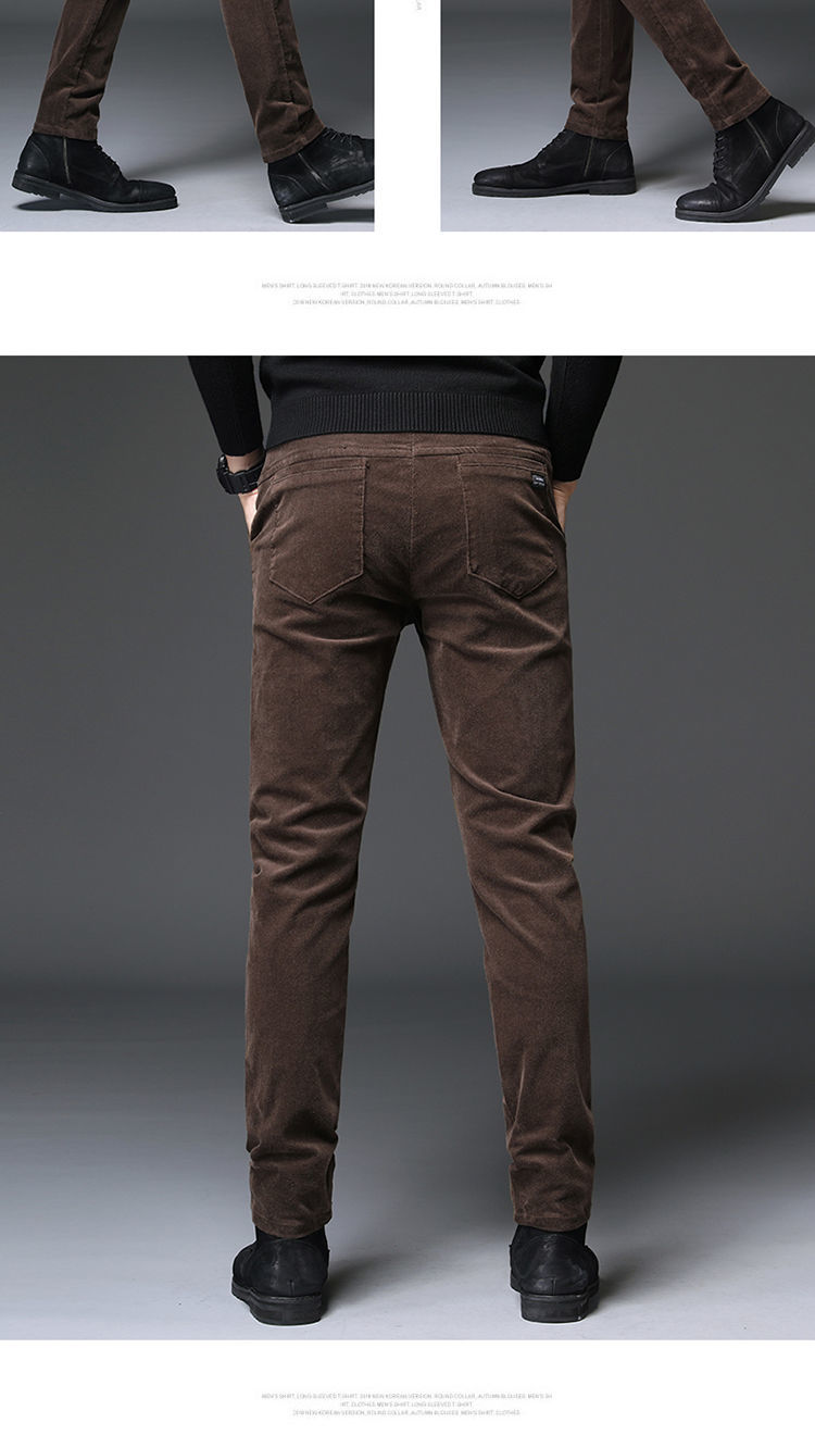 灯芯绒男士休闲裤中年爸爸裤子男秋冬季直筒宽松长裤灰色不加绒81230