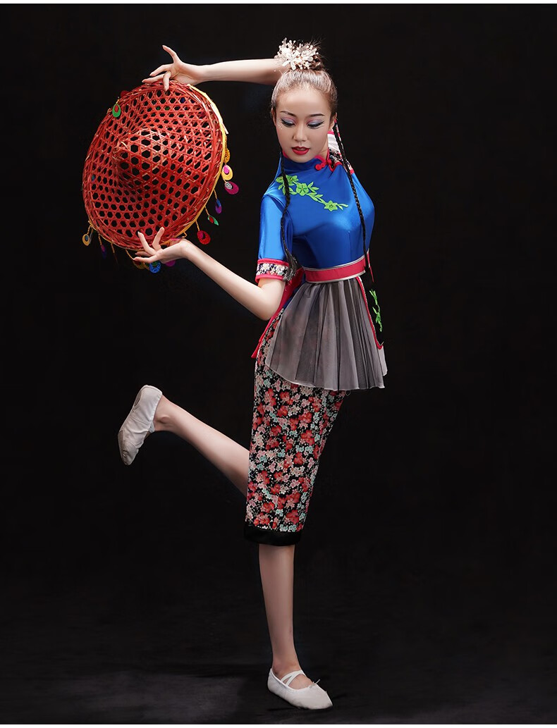 舒弗星斗笠舞舞蹈服装表演服演出服民族风村姑衣服古典舞采茶女图片色