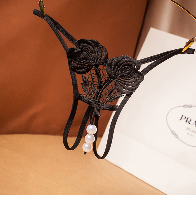 长夜漫漫珍珠按摩女丁字裤火辣镂空女生情趣内裤性感开档t裤透明低腰