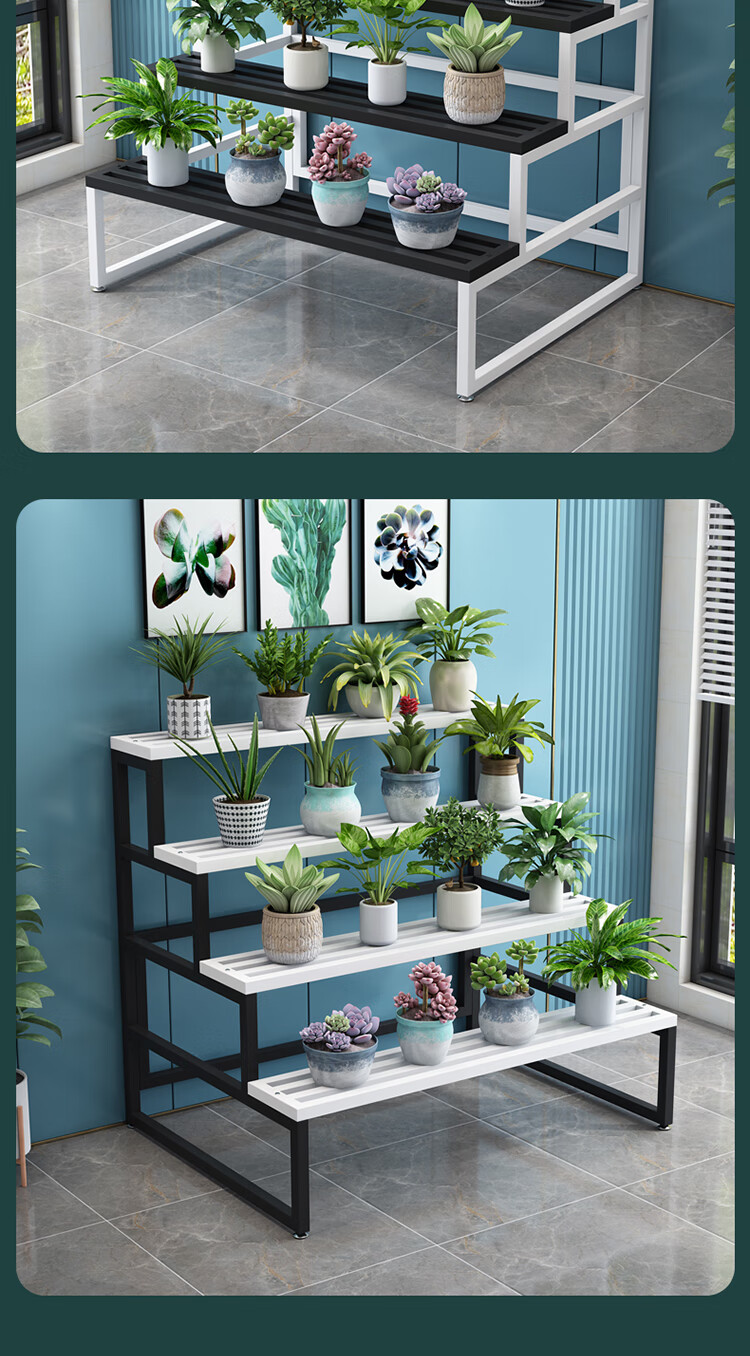 2022新款户外花架 全钢花架置物架阳台落地式客厅新款阶梯架带轮户外