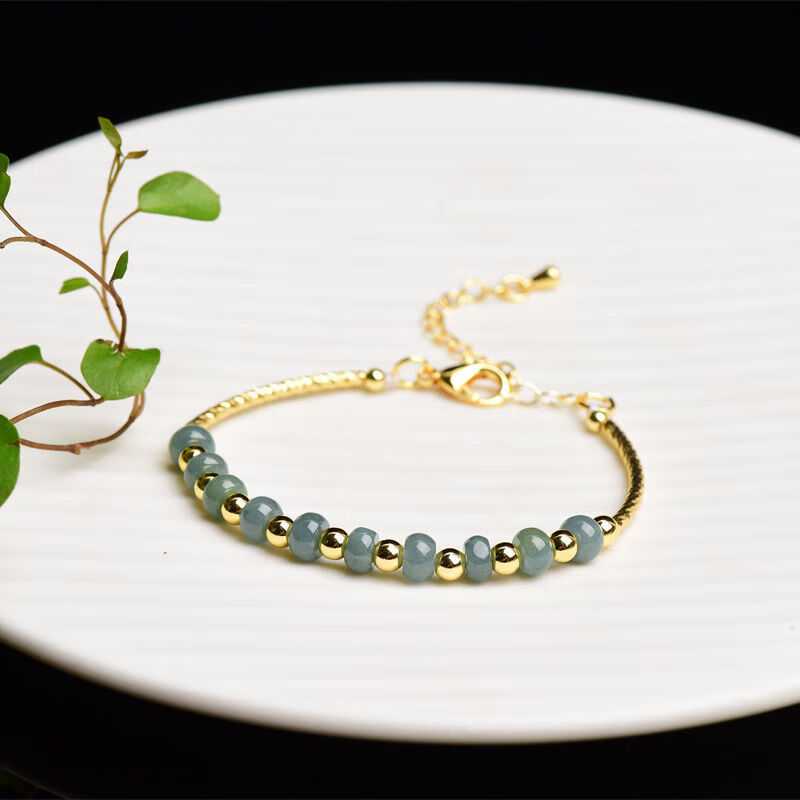 奢菲洛a货翡翠设计款老坑蓝水算盘珠手链延长链假一赔十天然a货翡翠