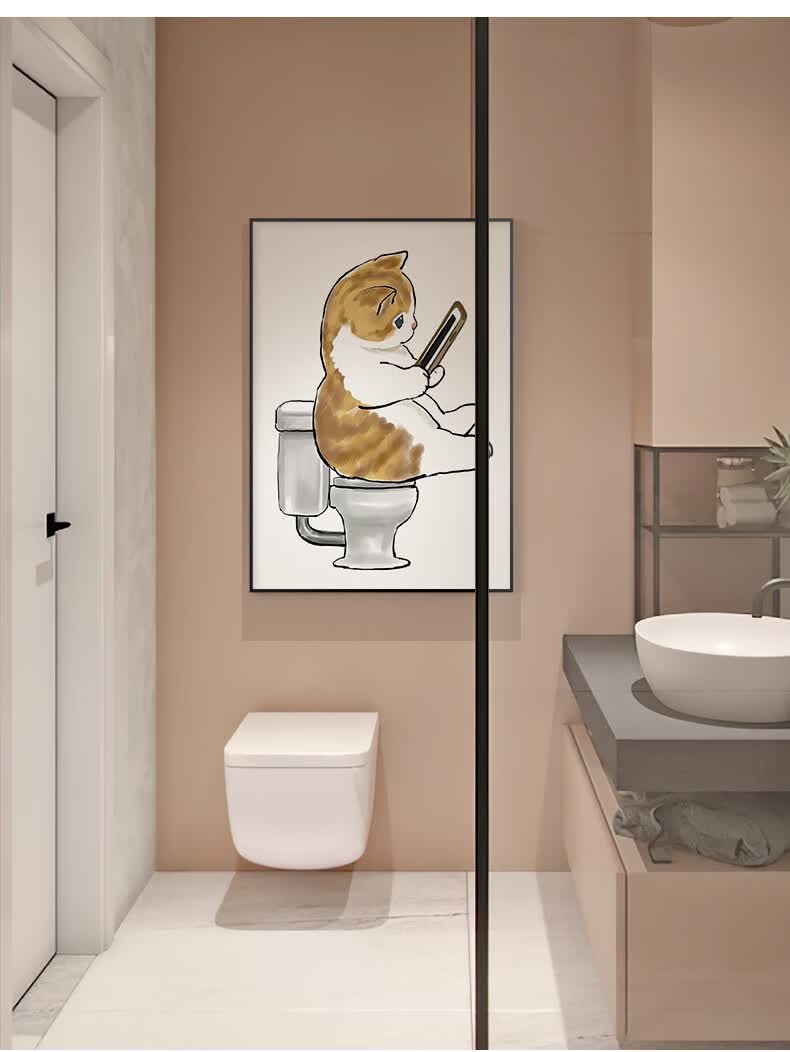 可狄现代简约卫生间厕所装饰画创意猫咪免打孔浴室挂画日式卧室壁画