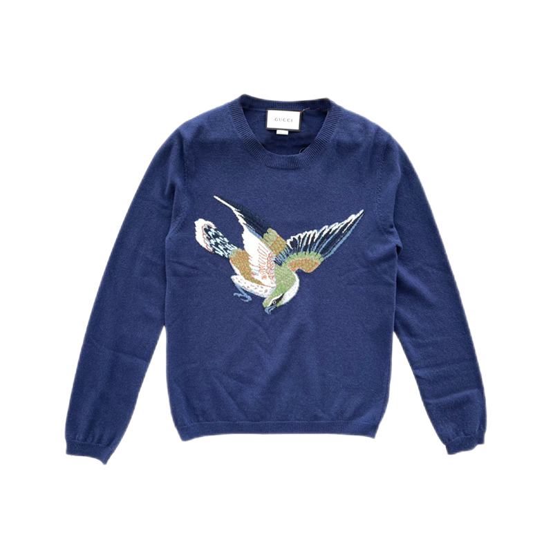 奢华gucci古驰女孩蓝色羊毛毛衣co蓝色l码