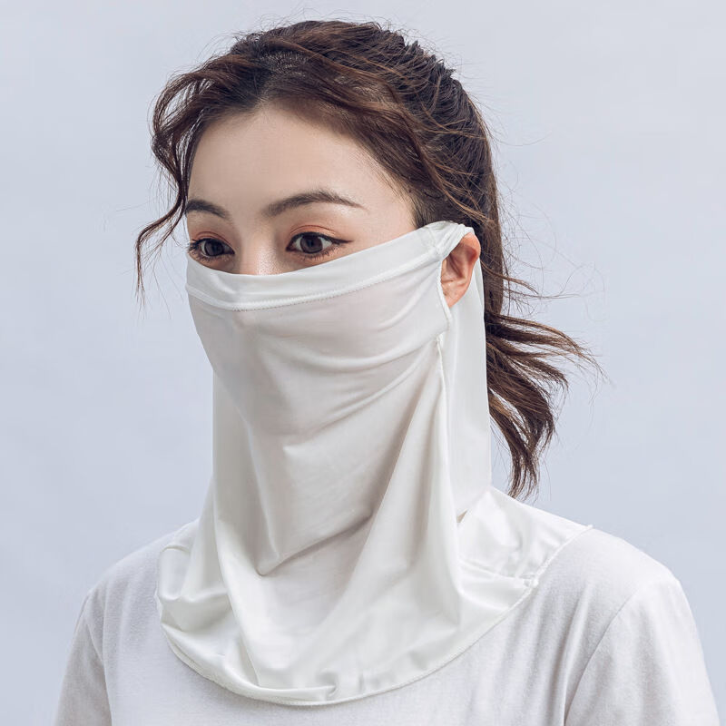 面纱口罩女夏季防嗮护颈女遮阳口罩透气骑行薄款冰丝巾围脖女冰丝白色