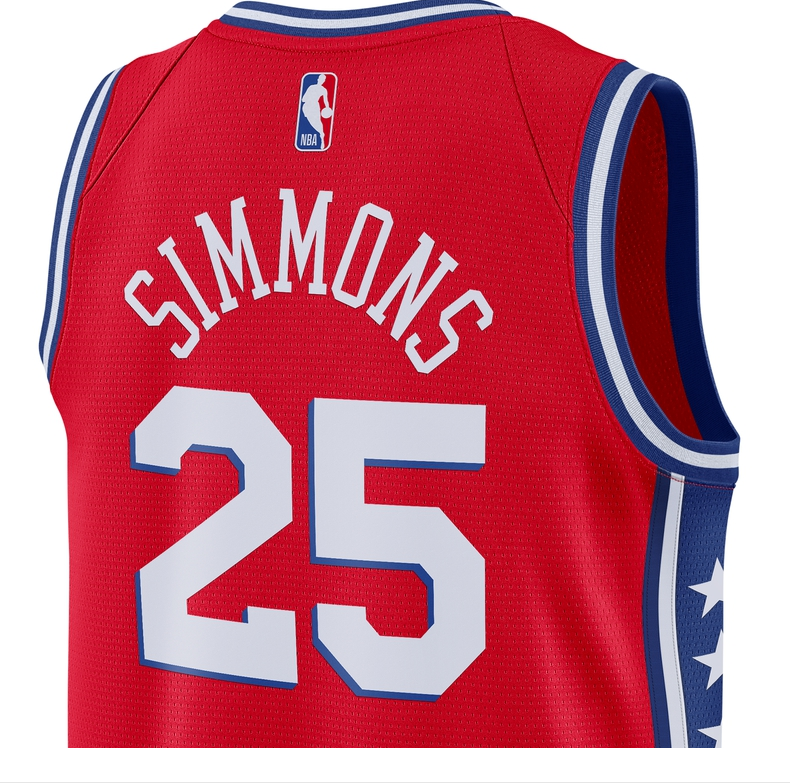 nba 76人队西蒙斯球衣 sw球迷版 篮球运动比赛球衣篮球服 腾讯体育