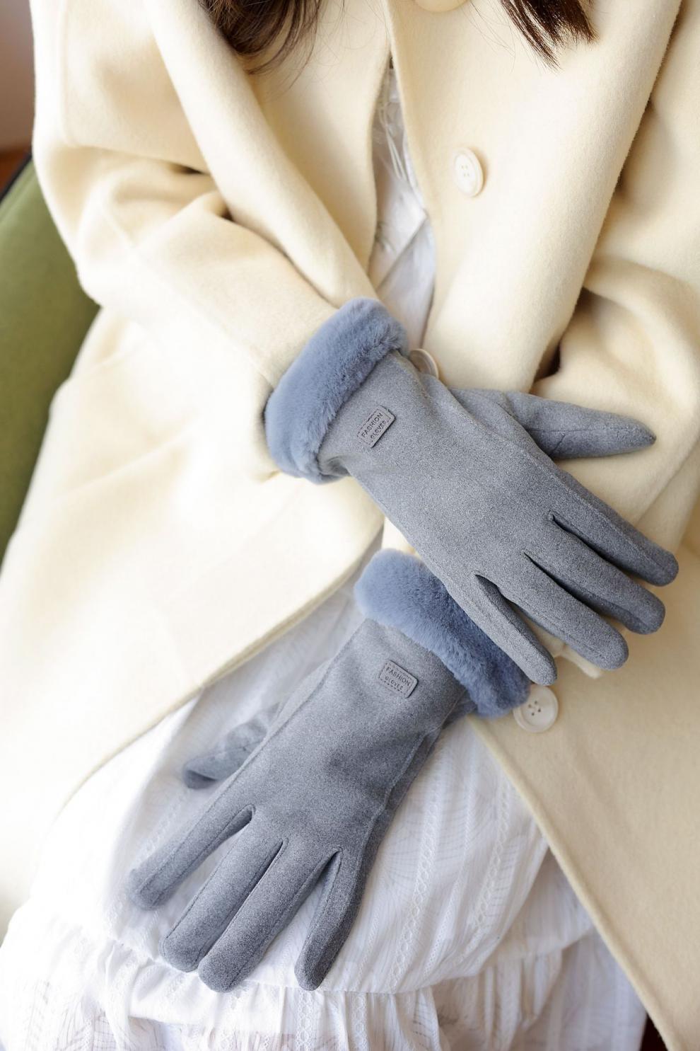 弗尼蒂罗手套女式毛口加绒保暖加厚手套可触屏开车户外骑行棉手套毛口