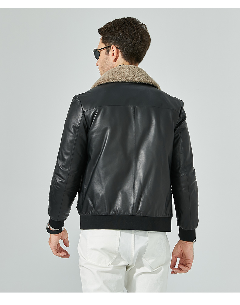 raidyboer雷迪波尔秋冬男士时尚商务休闲翻领绵羊皮皮衣203570黑色