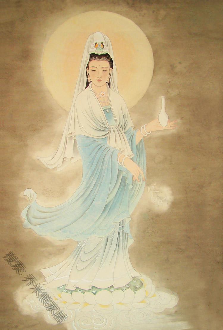 南海白衣杨柳观音大士净瓶施药观世音菩萨画像结缘卷轴挂画图杨柳观音