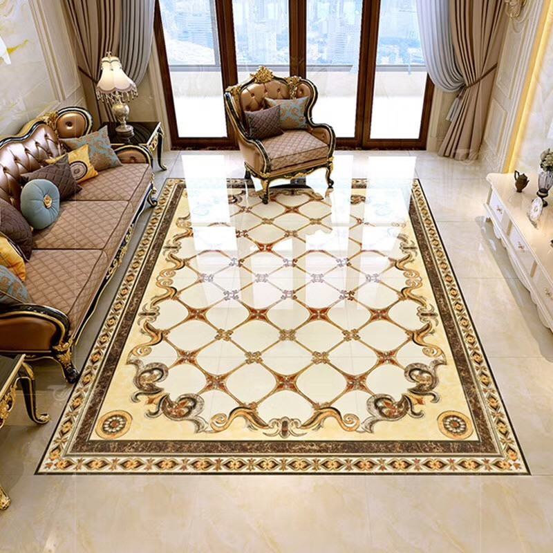 客厅地砖拼花瓷砖走廊过道微晶镀金无限拼抛晶砖欧式拼图地板砖1924