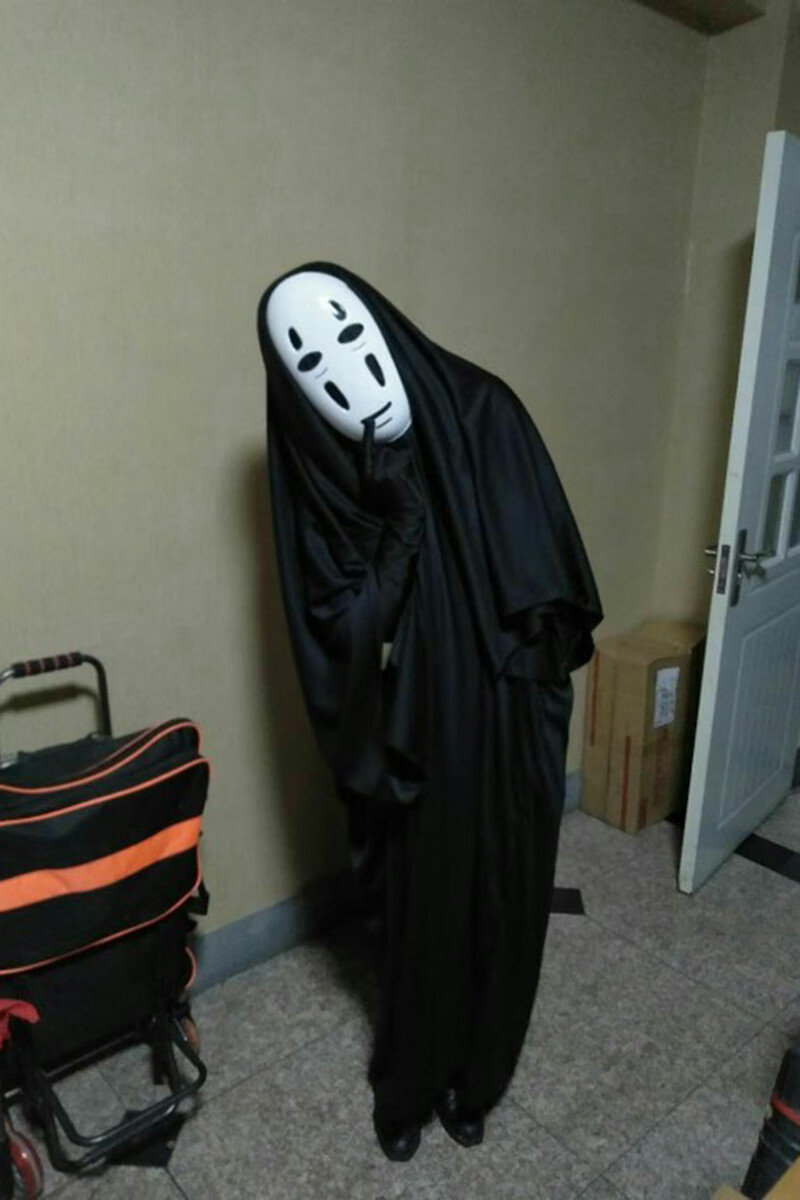 cosplay儿童动漫千与千寻无脸男衣服套装 黑色面具 衣服 手套 170-190