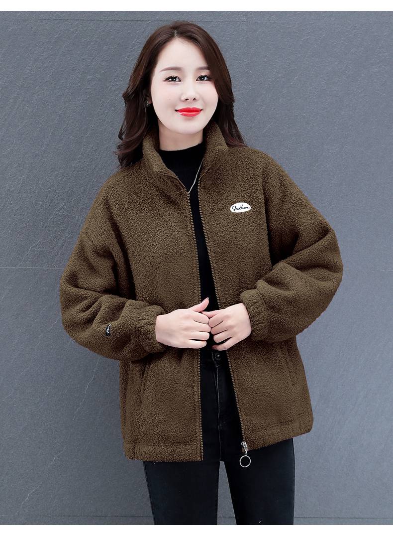 恒源祥羊羔毛摇粒绒短外套百搭新款早季加厚保暖上衣潮21年秋冬季女士