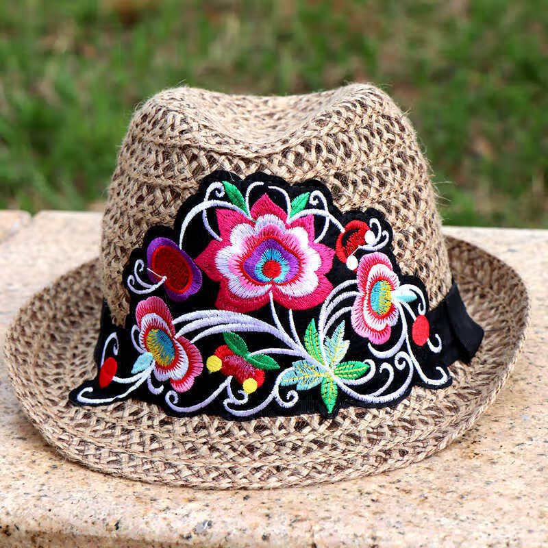 喜圣多新品春夏镂空绣花礼帽云南民族风棉麻绣花小礼帽春夏镂空绣花帽