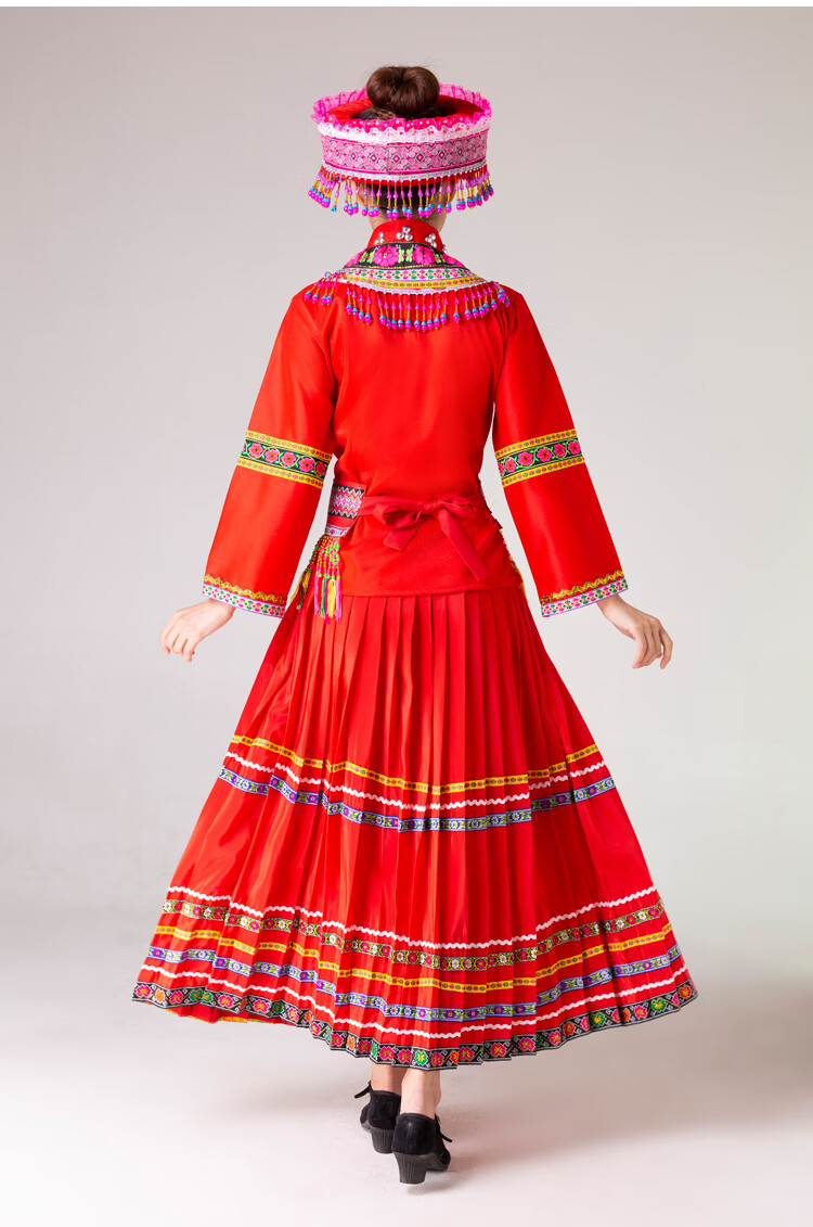 傈僳族服装女云南 怒江迪庆普米族服饰云南少数生活舞蹈服116 大红色