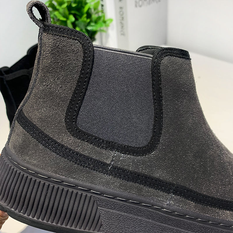 高帮磨砂皮头层牛皮(除牛反绒)鞋 秋冬新款加绒保暖真皮韩版男素面