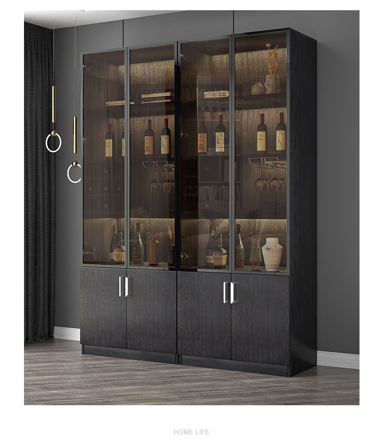 果河酒柜靠墙客厅现代简约落地钢化玻璃酒柜小型轻奢收藏柜透明展示柜