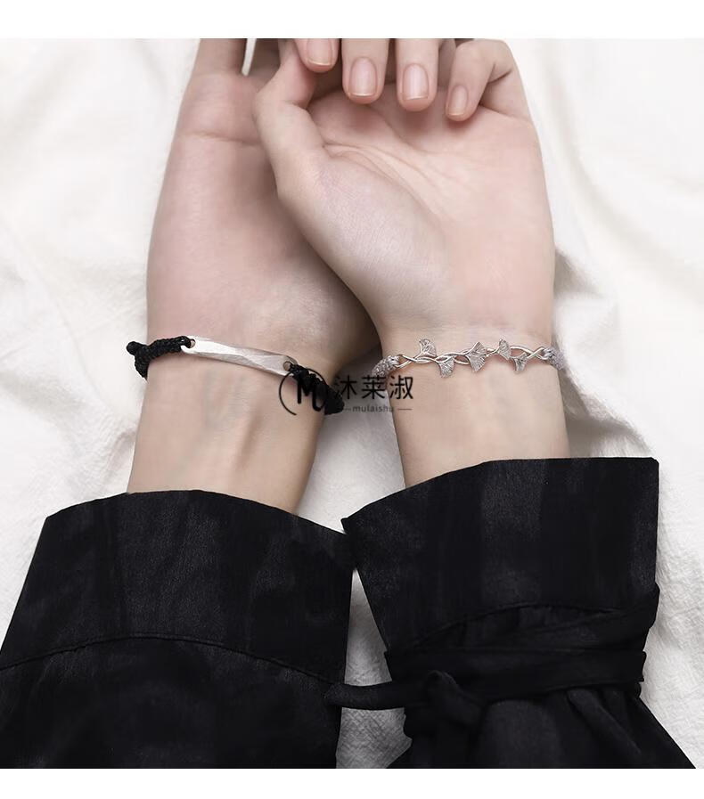 手链情侣高级感轻奢情侣银手链女一对情侣款杏叶手绳原创设计小众情人