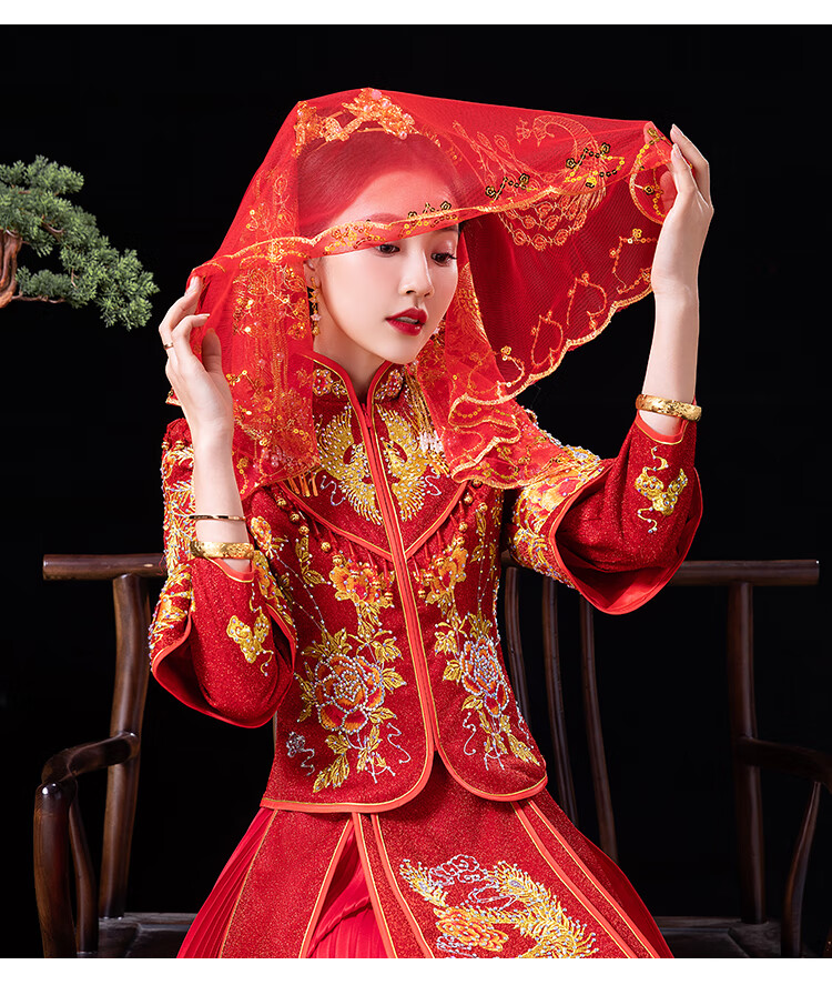 小米同款生态家居适用于新娘红盖头结婚复古刺绣软头纱
