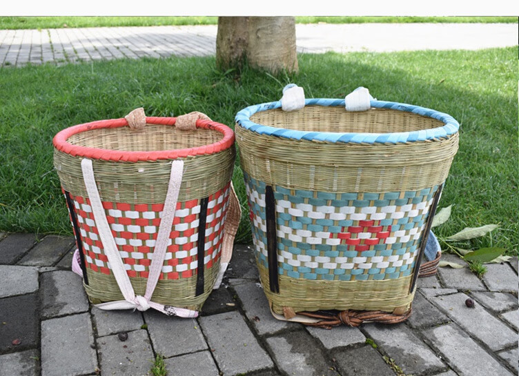 编织塑料竹背篓买菜采摘茶收纳舞蹈影视道具成人背筐竹编款式四小号