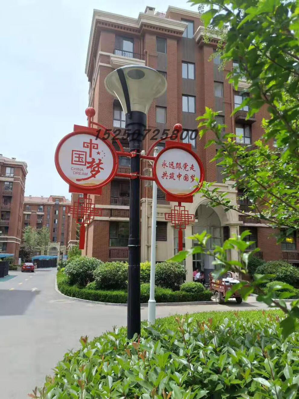 灯杆灯箱广告牌户外悬挂路灯杆道旗灯杆旗中国结灯杆旗双面广告牌蓝色