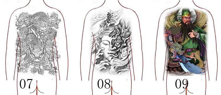 ukmr新品满背纹身贴九龙后背纹身贴水男女满背龙拉棺仿真刺青图腾纹身