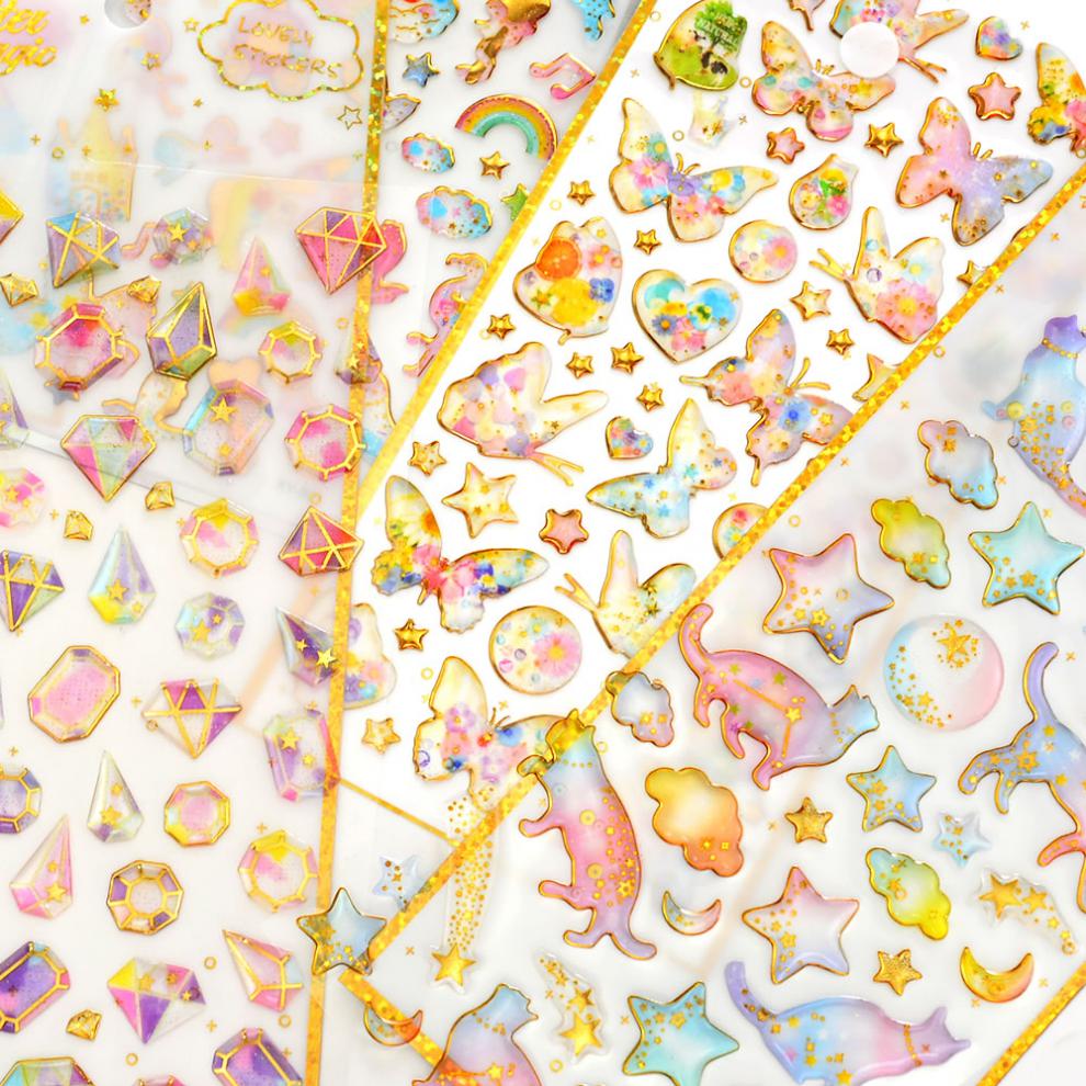 儿童闪亮烫金水晶贴纸宝石钻石立体滴胶贴女孩手账日记装饰粘贴画粉红