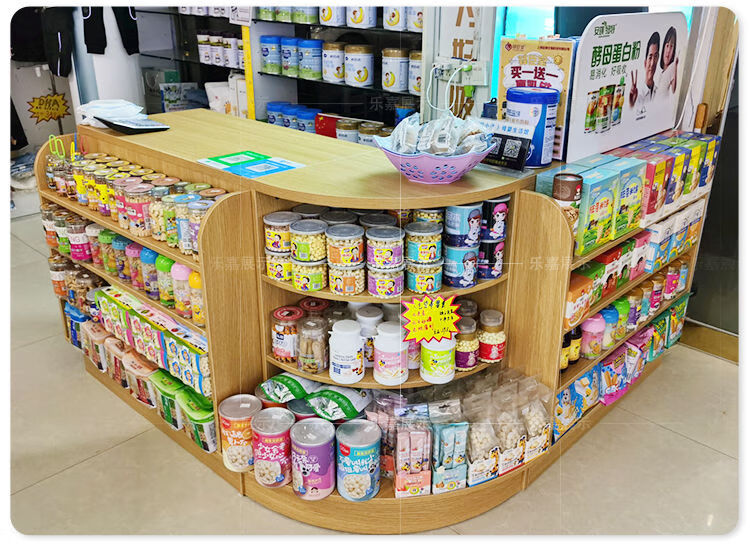 光昌超市收银台网红便利店收银台超市柜台吧母婴药店转角木质组合简约