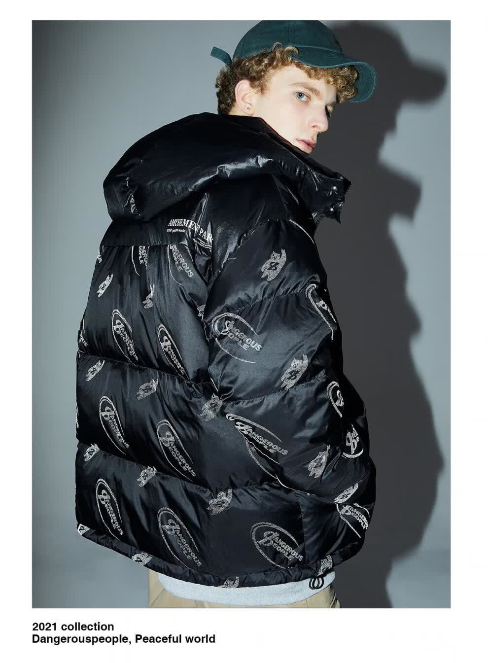 dangerouspeople薛之谦dsp反光羽绒服满印字母潮男女秋冬保暖外套黑色