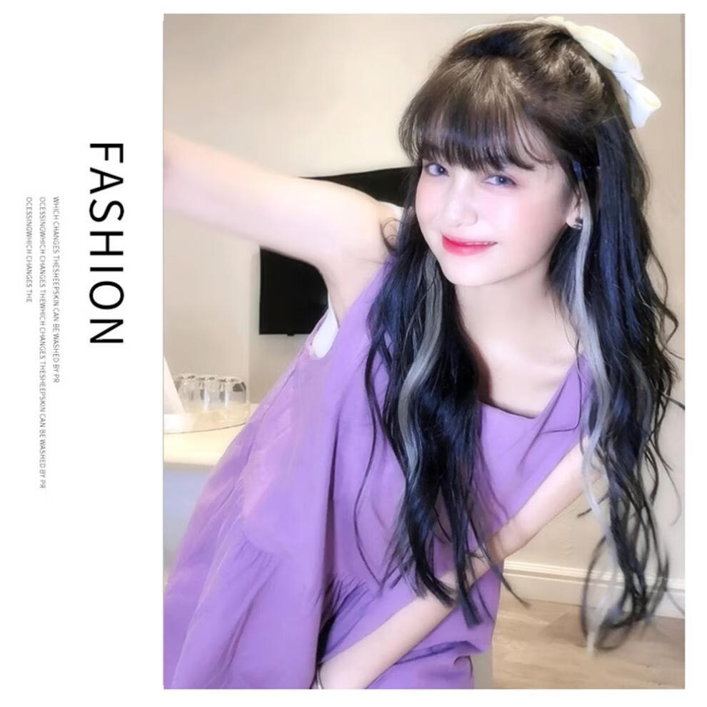 彩色假发片女长发一片式自然无痕挑染短款长卷发接发片挂耳染发片浅