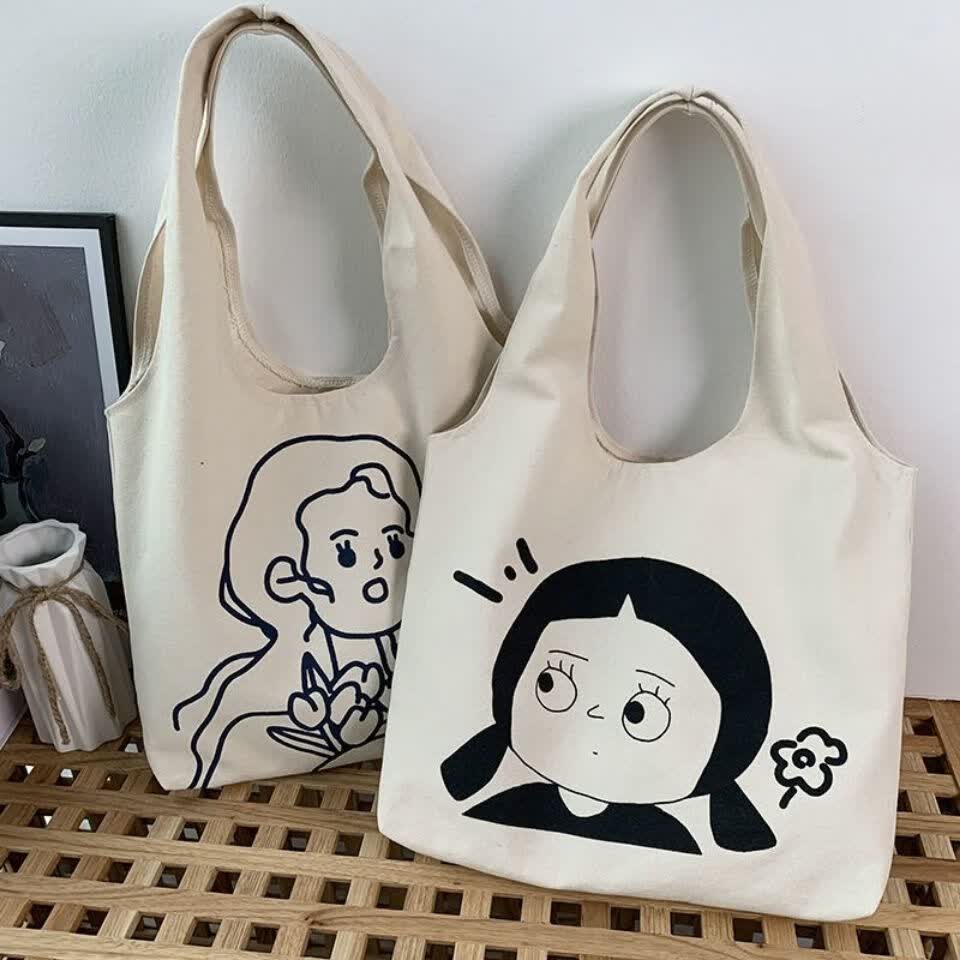 帝行(dixing)帆布包女夏季背心包文艺通勤单肩包小众日系学生大容量