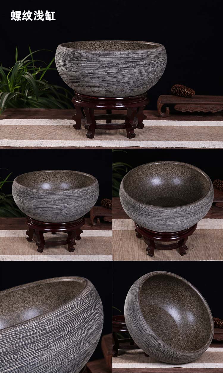 缸大号养鱼盆荷花缸乌龟缸碗莲睡莲盆客厅风水金鱼缸复古底座24x24x