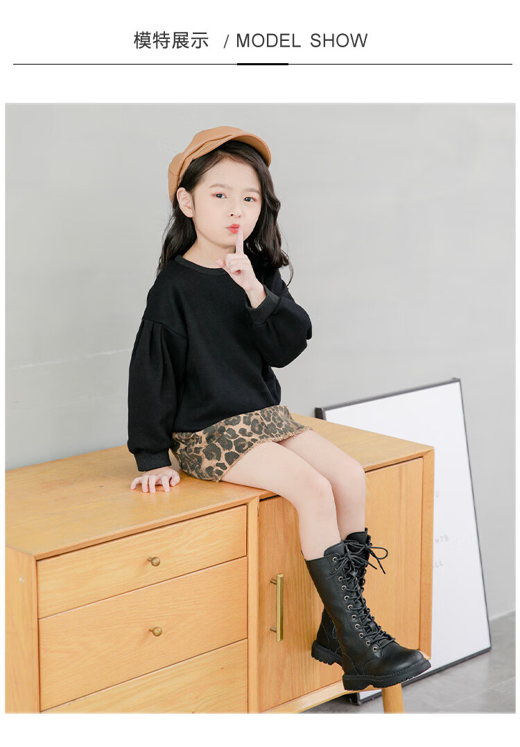 珊格丽小学生靴子女孩长筒靴子女童单靴秋冬靴加绒儿童马丁靴英伦风高