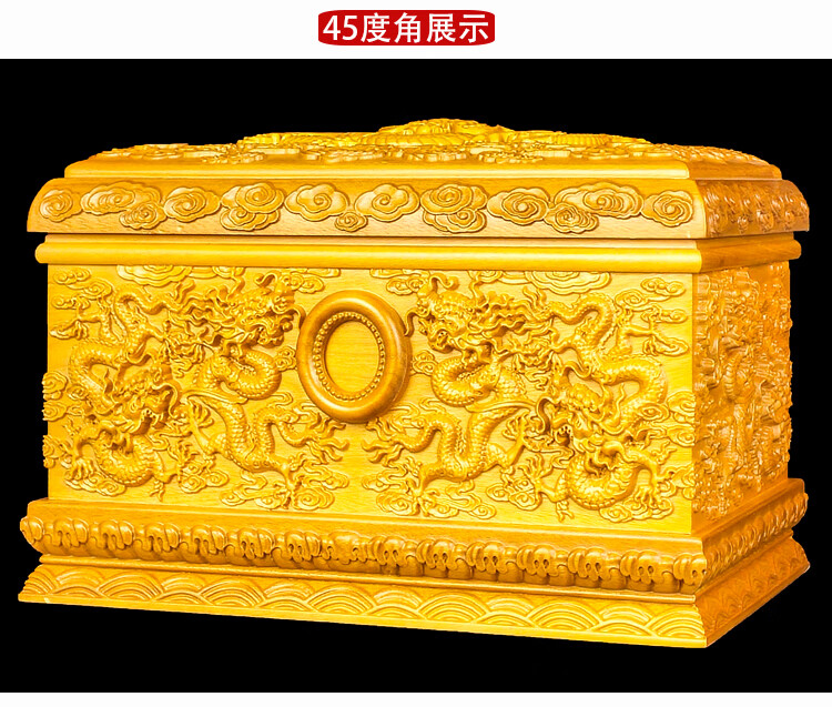 金丝楠木骨灰盒 雕工精致骨灰盒金丝楠木寿盒女款真龙真凤实木木棺材