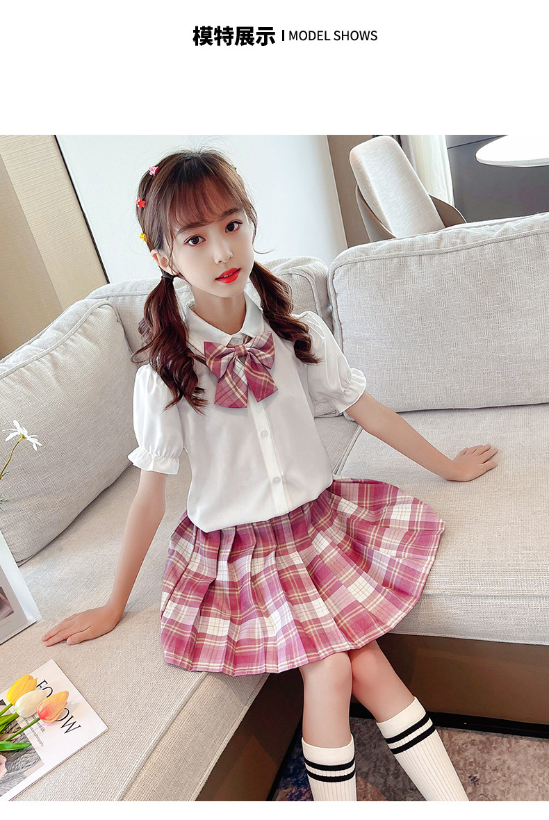 温小影jk儿童女童衬衫夏季日系小学生格裙套装全套学院风百褶裙3631