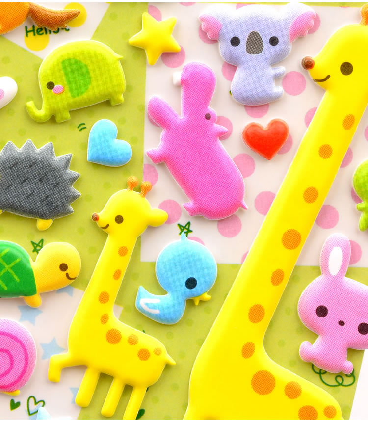 动物交通工具3d立体泡泡贴可爱男孩幼儿园宝宝奖励粘贴画白色动物头像