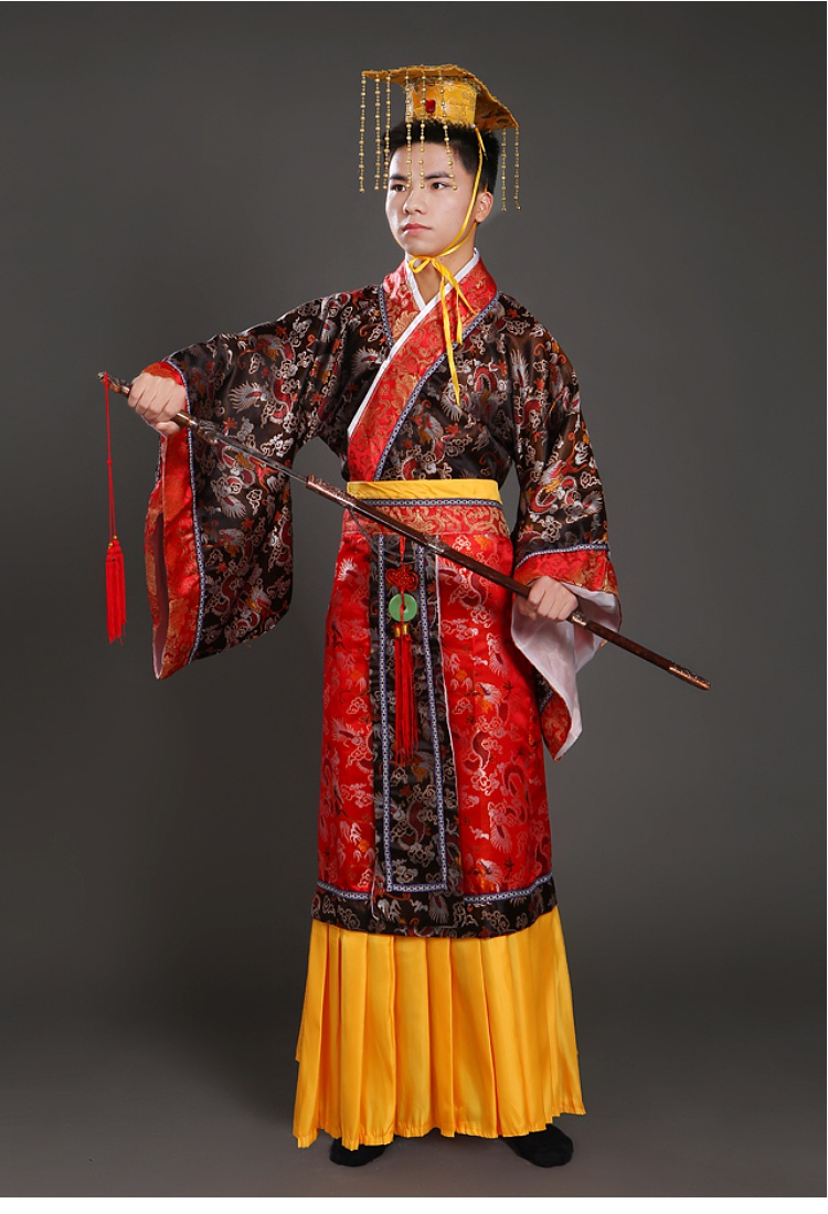 男汉服皇帝服古代龙袍装太子服秦汉唐朝皇上话剧演出服表演拍戏金色