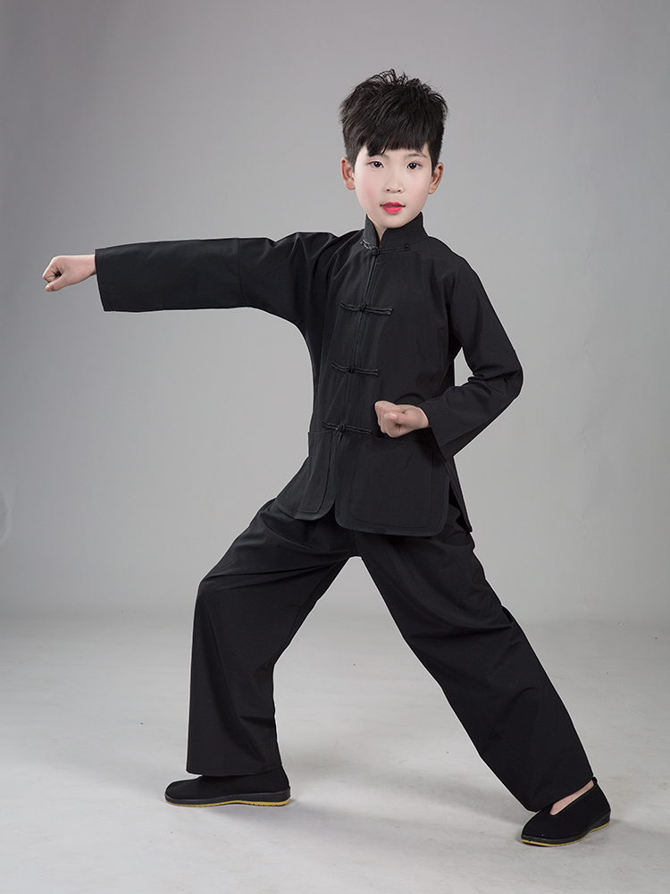 簘蕥男装咏春拳服装叶问李小龙唐装古装传统儿童同款功夫演出服黑色