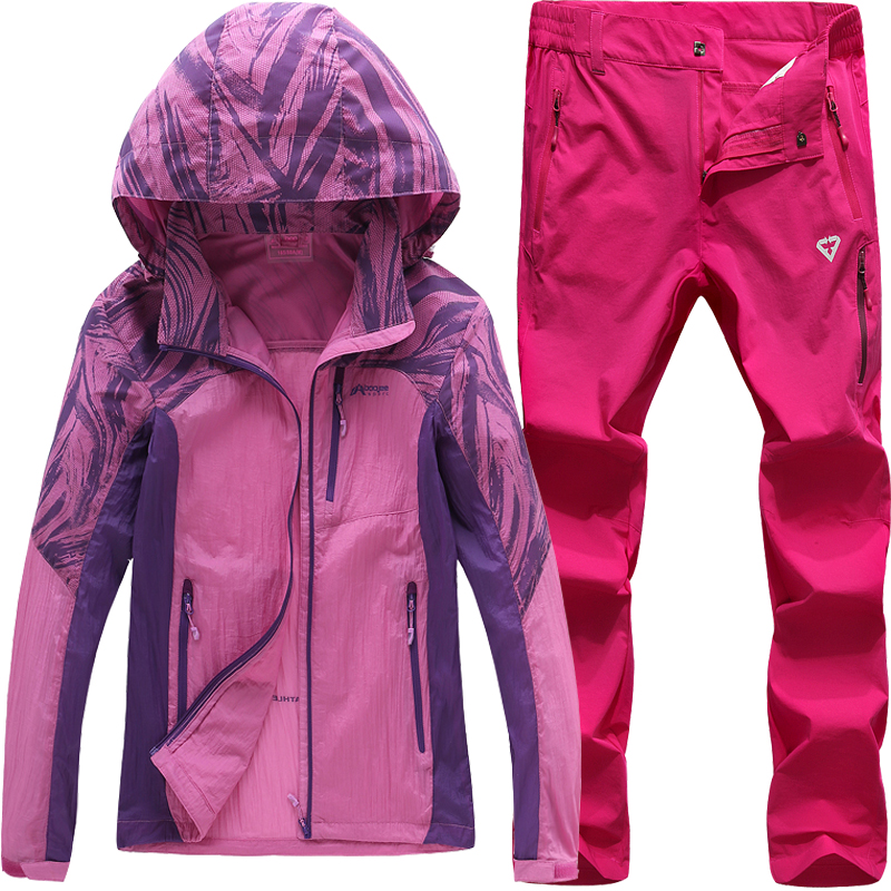 爬山装备衣服户外皮肤衣女防晒透气轻薄弹力速干衣裤套装运动大码徒步