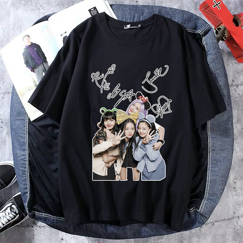 blackpink应援t恤 韩女团粉墨blackpink短袖应援衣服男rose打歌服同款