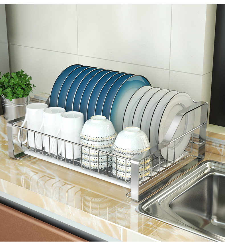 304不锈钢沥水碗架厨房置物架放碗碟收纳盒 单层筷子晾碗盘沥水篮 304