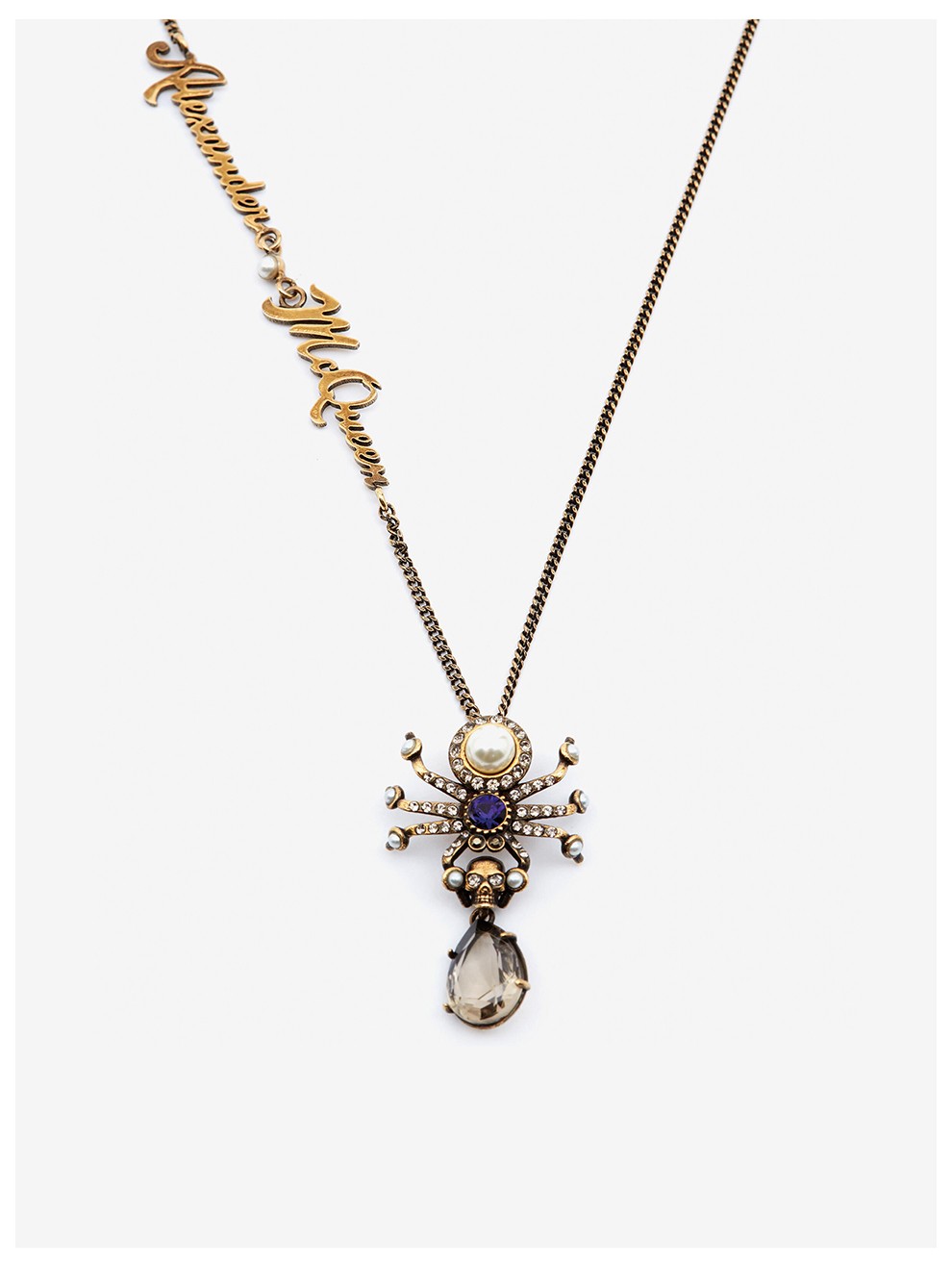 alexander mcqueen 亚历山大麦昆 女士黄铜蜘蛛水晶吊坠项链 585825