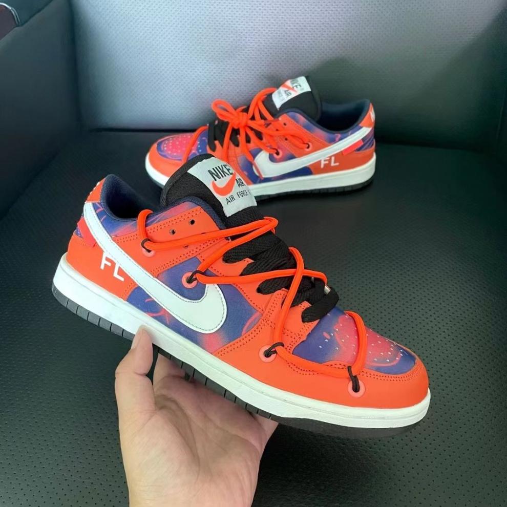 精选男板鞋sbdunklow联名ow绑带情侣鞋男2021黑曜石低帮板鞋女火焰红