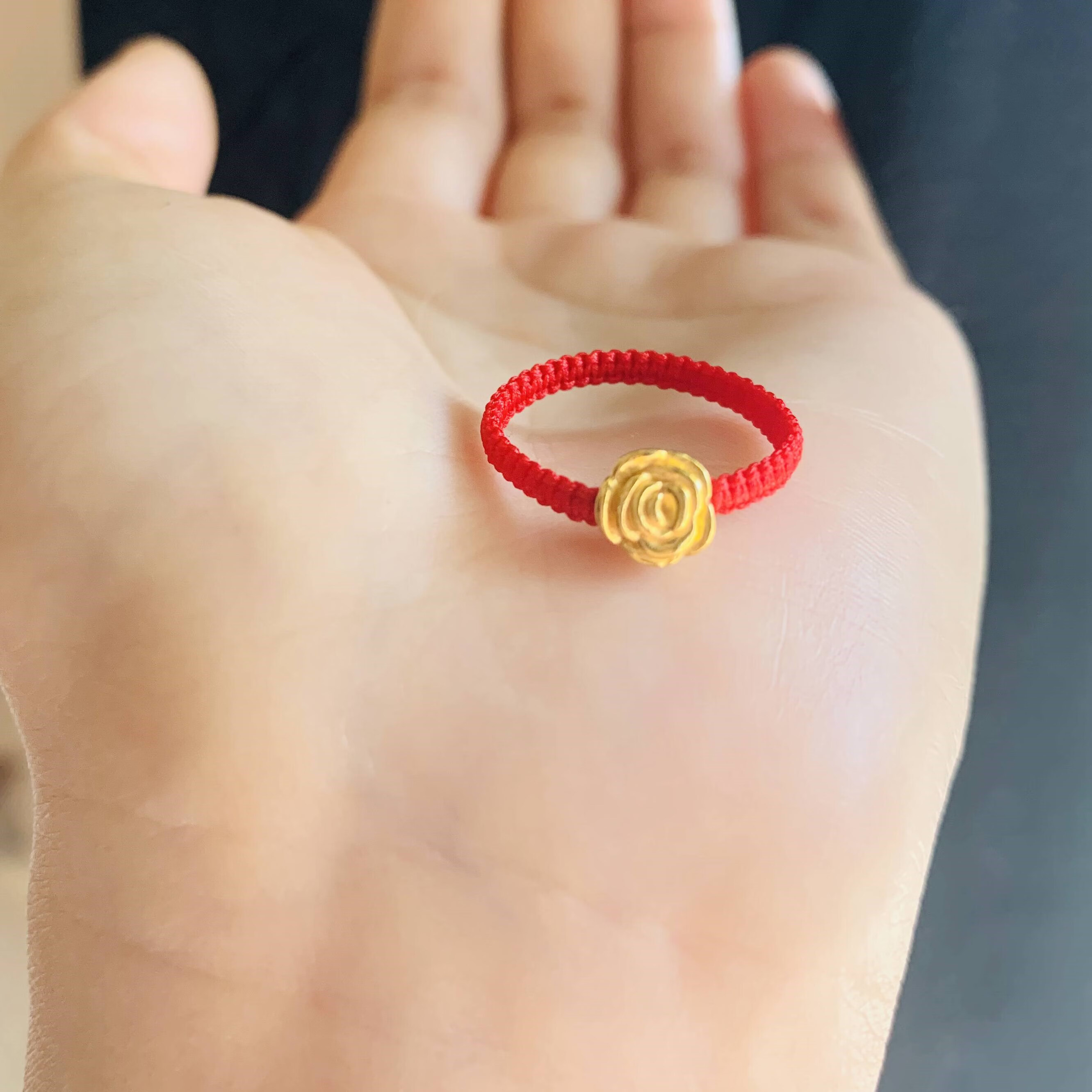 520礼物同款黄金玫瑰花抖音同款转运珠戒指女编绳手链硬999金本命年