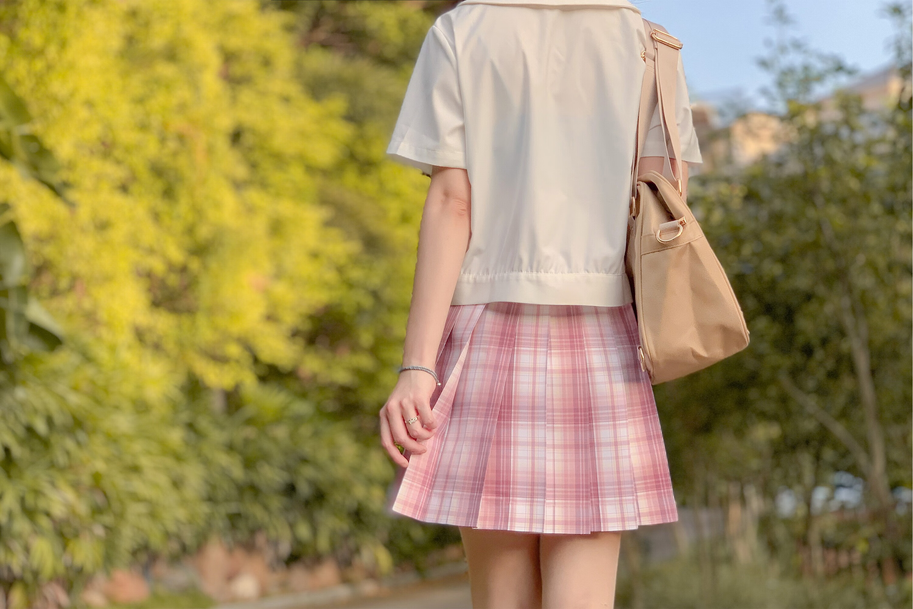 御茶家白桃原创jk制服格裙短长早春百褶半身裙现货42裙长现货m