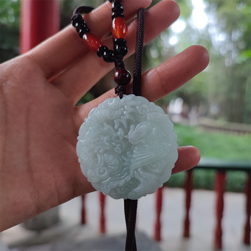 钧弘翡翠龙凤玉佩项链挂件礼物吊坠圆形玉牌男女款新品带证书情人节