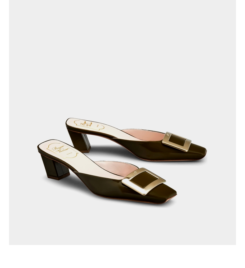 roger vivier2022春夏女鞋belle vivier金属扣穆勒鞋方头复古凉鞋 深