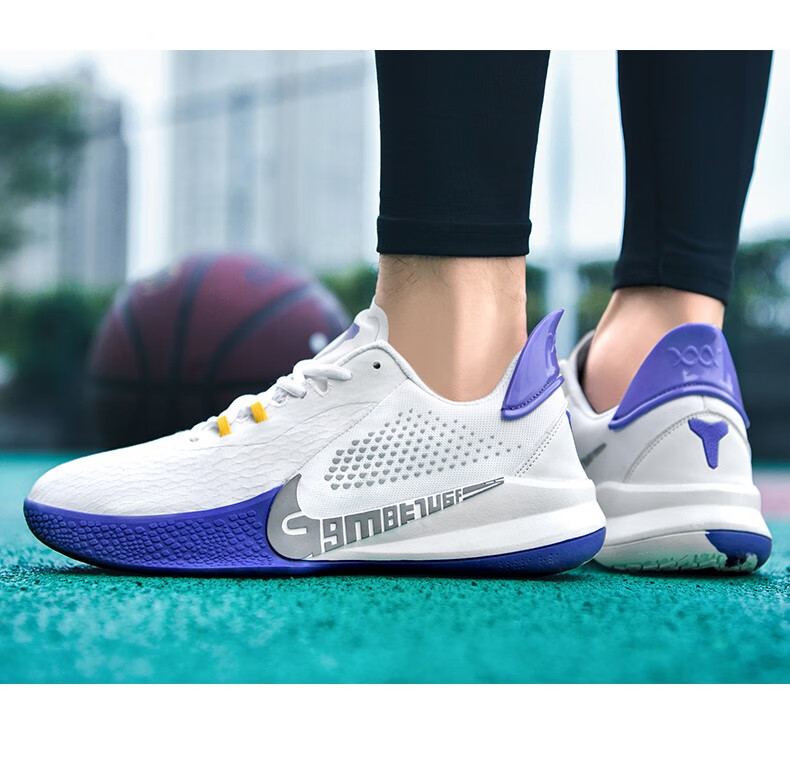 篮球鞋秋天后卫实战低帮透气青少年外场防滑战靴网面运动鞋白紫36
