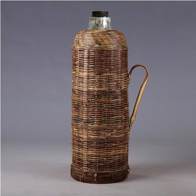 茶瓶保暖水壶手工竹编热水瓶外壳 老式复古暖壶皮茶瓶暖瓶水壶餐厅开