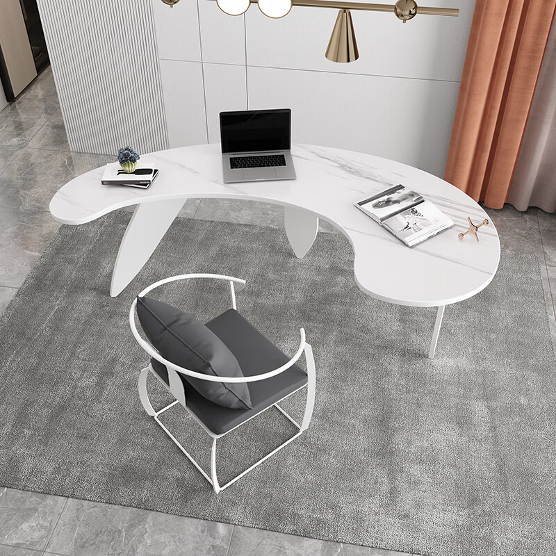 岩板电脑桌设计师岩板书桌轻奢现代圆弧异形电脑桌极简高端老板写字桌
